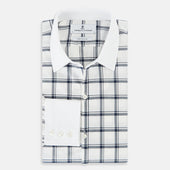 And White Windowpane Check Windsor Shirt With Contrast Collar Cuffs