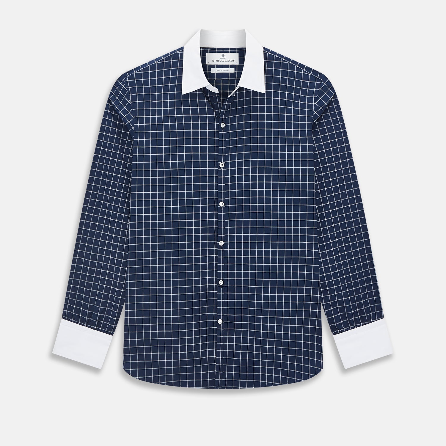 And White Reverse Graph Check Windsor Shirt With Contrast Collar Cuffs