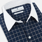 And White Reverse Graph Check Windsor Shirt With Contrast Collar Cuffs
