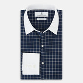 And White Reverse Graph Check Windsor Shirt With Contrast Collar Cuffs