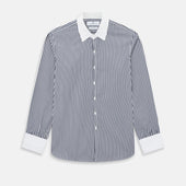 Navy and White Double Stripe Westminster Shirt with Contrast Collar & Cuffs