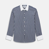 Navy and White Regency Stripe Westminster Shirt with Contrast Collar & Cuffs