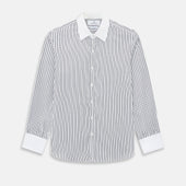Navy and White Fancy Stripe Westminster Shirt with Contrast Collar & Cuffs