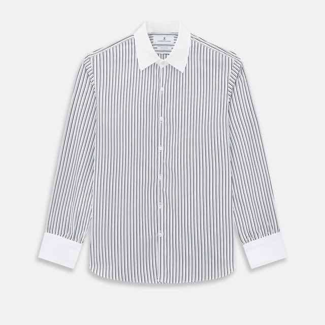 Navy and White Fancy Stripe Westminster Shirt with Contrast Collar & Cuffs