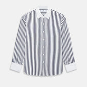 Navy and White Shadow Stripe Westminster Shirt with Contrast Collar & Cuffs
