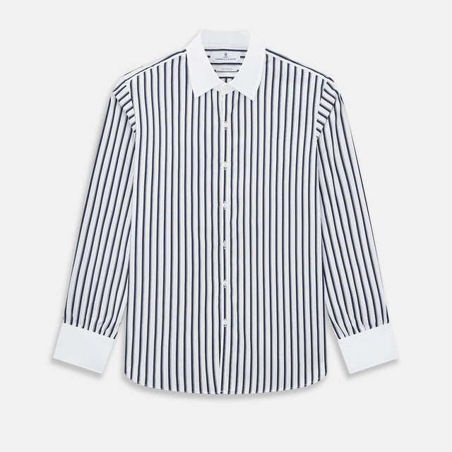 Navy and White Shadow Stripe Westminster Shirt with Contrast Collar & Cuffs