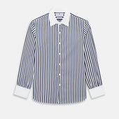 Navy and White Reverse Stripe Westminster Shirt with Contrast Collar & Cuffs