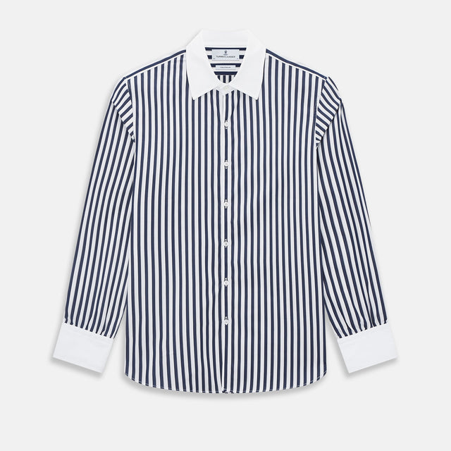 Navy and White Reverse Stripe Westminster Shirt with Contrast Collar & Cuffs