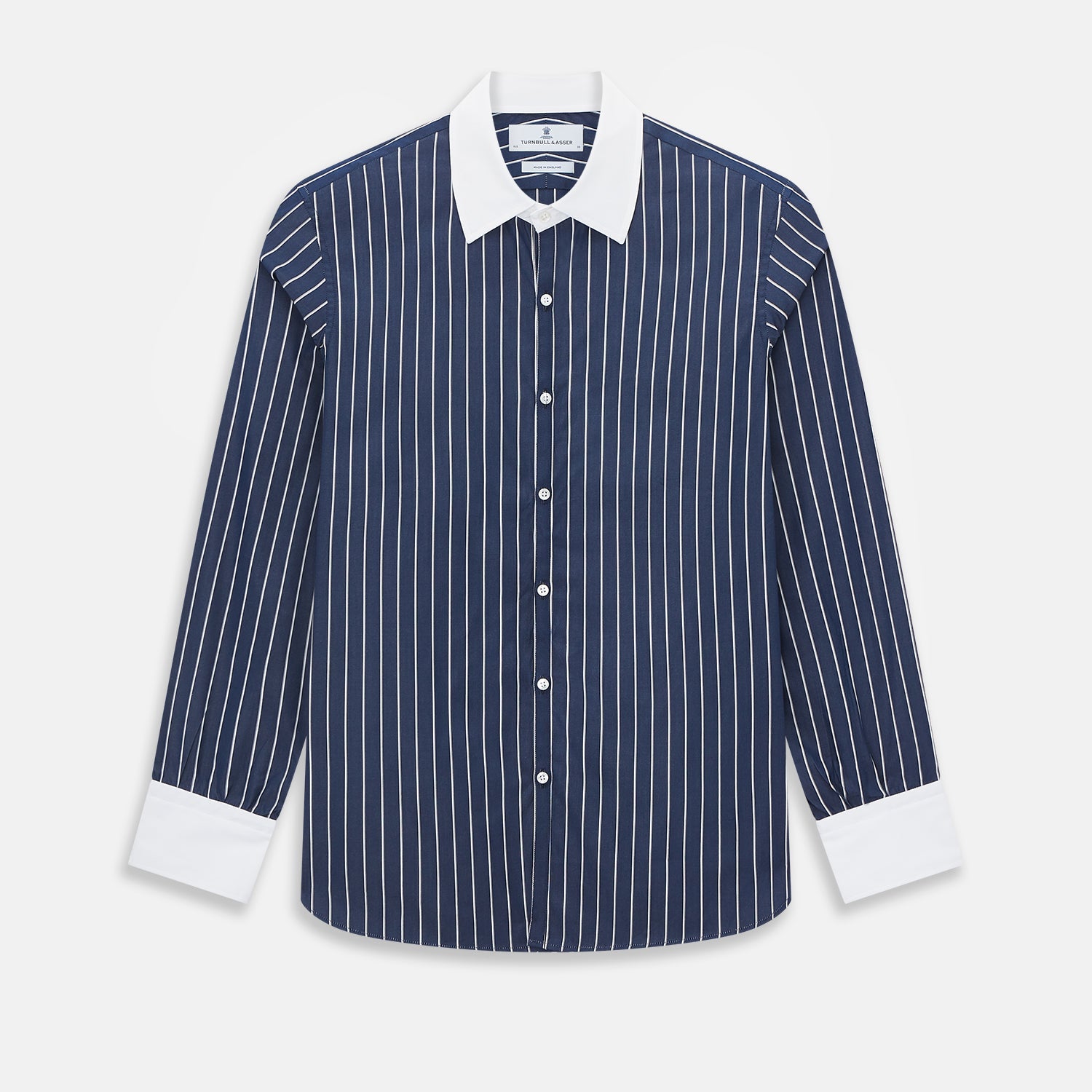 And White Bar Stripe Westminster Shirt With Contrast Collar Cuffs