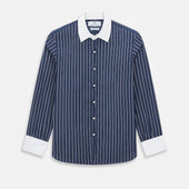 Navy and White Bar Stripe Westminster Shirt with Contrast Collar & Cuffs