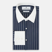 And White Bar Stripe Westminster Shirt With Contrast Collar Cuffs