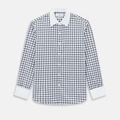 Navy and White Tattersall Check Westminster Shirt with Contrast Collar & Cuffs