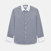 Navy and White Gingham Check Westminster Shirt with Contrast Collar & Cuffs