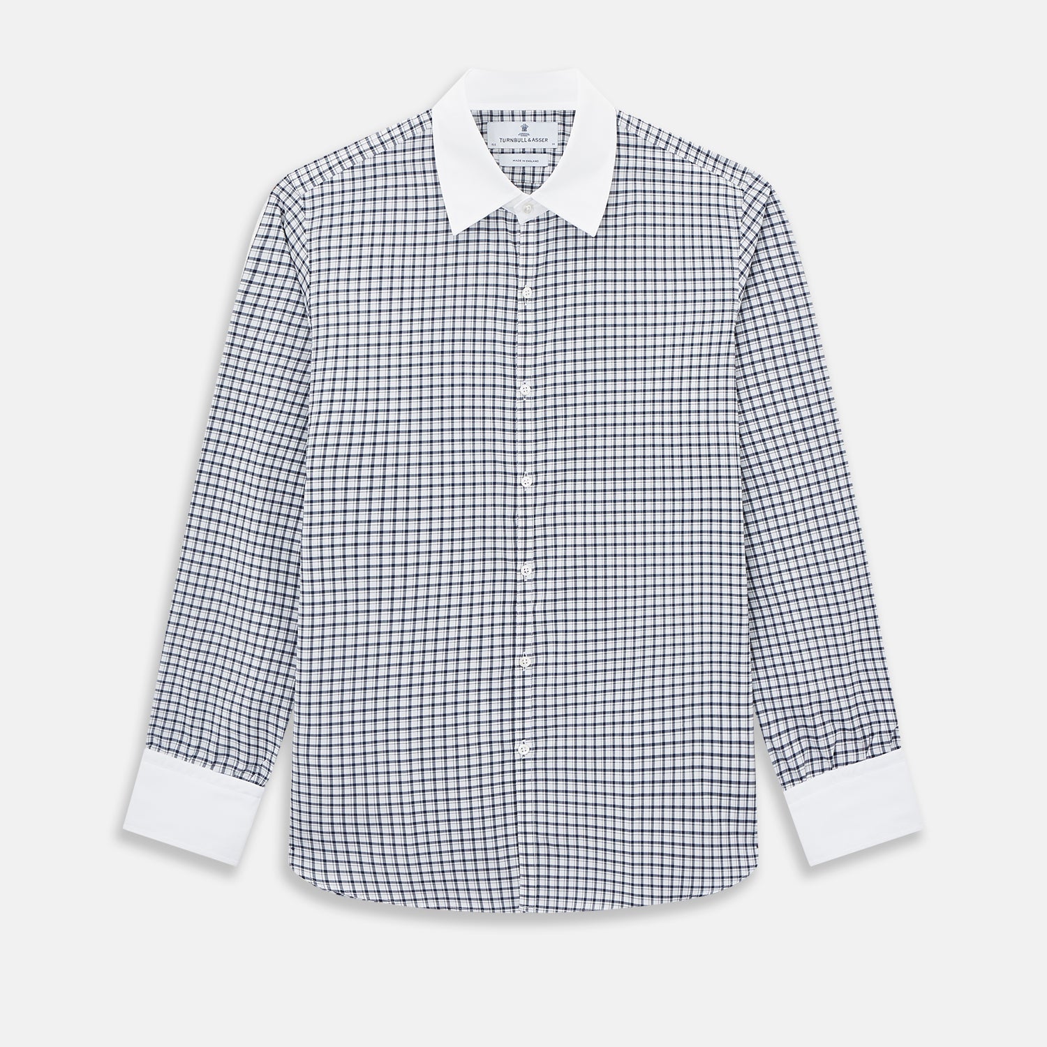 And White Double Track Check Westminster Shirt With Contrast Collar Cuffs