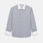 Navy and White Double-Track Check Westminster Shirt with Contrast Collar & Cuffs