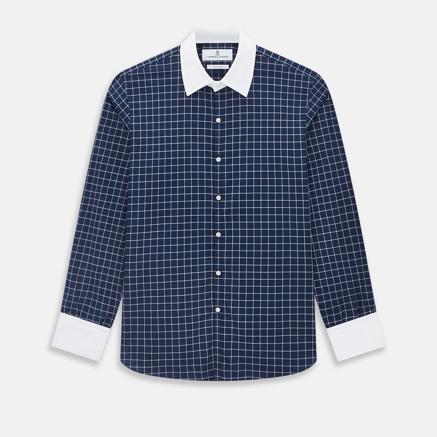 And White Reverse Graph Check Westminster Shirt With Contrast Collar Cuffs
