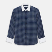 Navy and White Reverse Graph Check Westminster Shirt with Contrast Collar & Cuffs