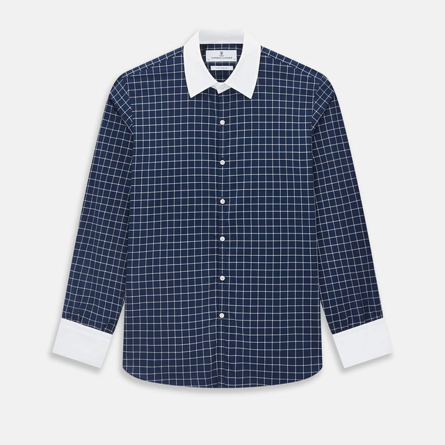 Navy and White Reverse Graph Check Westminster Shirt with Contrast Collar & Cuffs