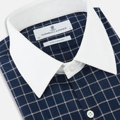 And White Reverse Graph Check Westminster Shirt With Contrast Collar Cuffs