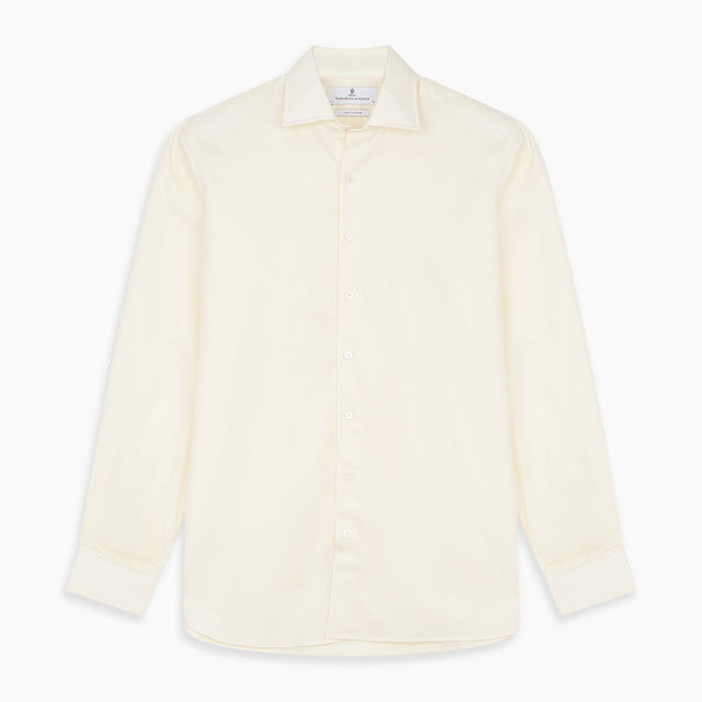 Tailored Fit Cream Cotton Shirt with Kent Collar and Double Cuffs