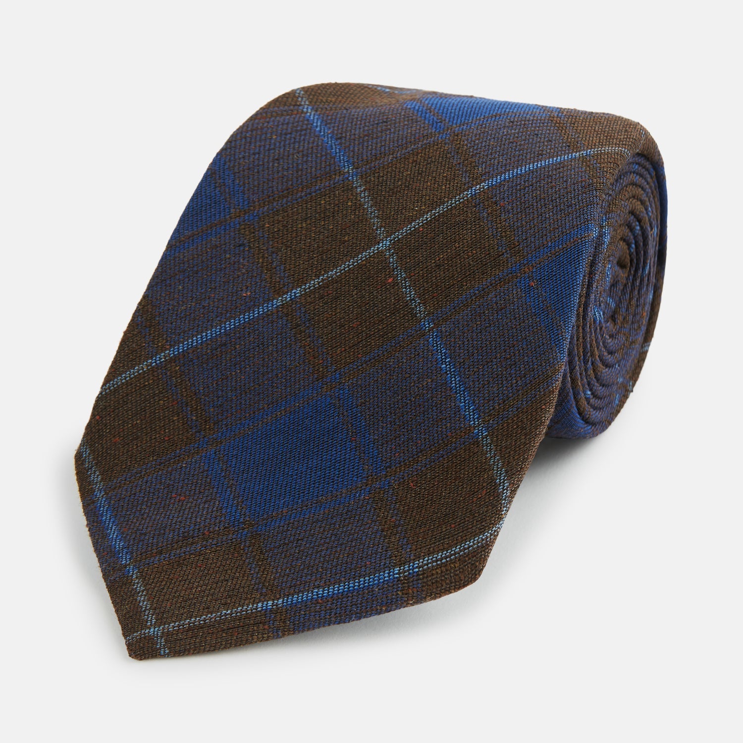 And Brown Tartan Silk Blend Tie