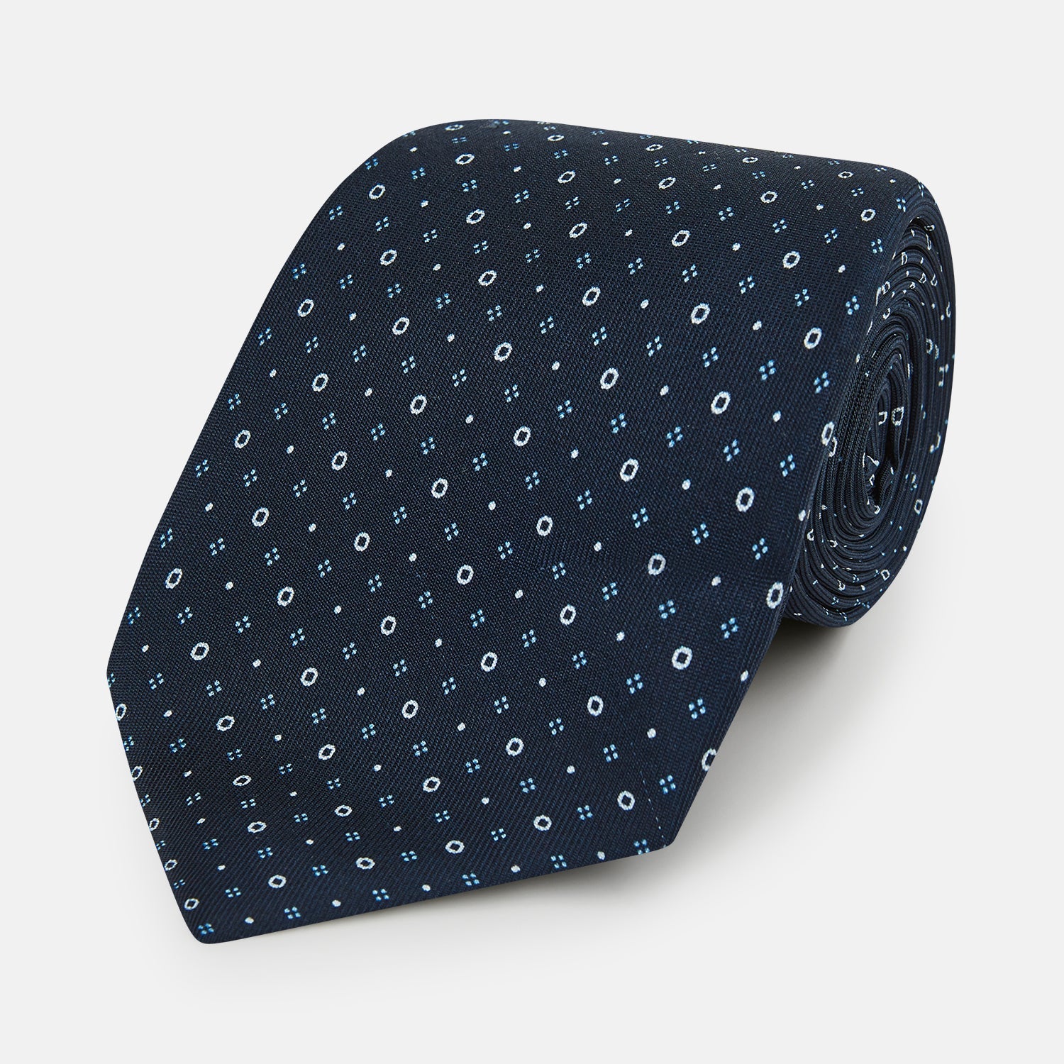 Blue Geometric Pin Dot Printed Silk Tie