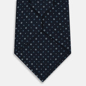 Blue Geometric Pin Dot Printed Silk Tie
