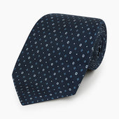 Blue Geometric Pin Dot Printed Silk Tie