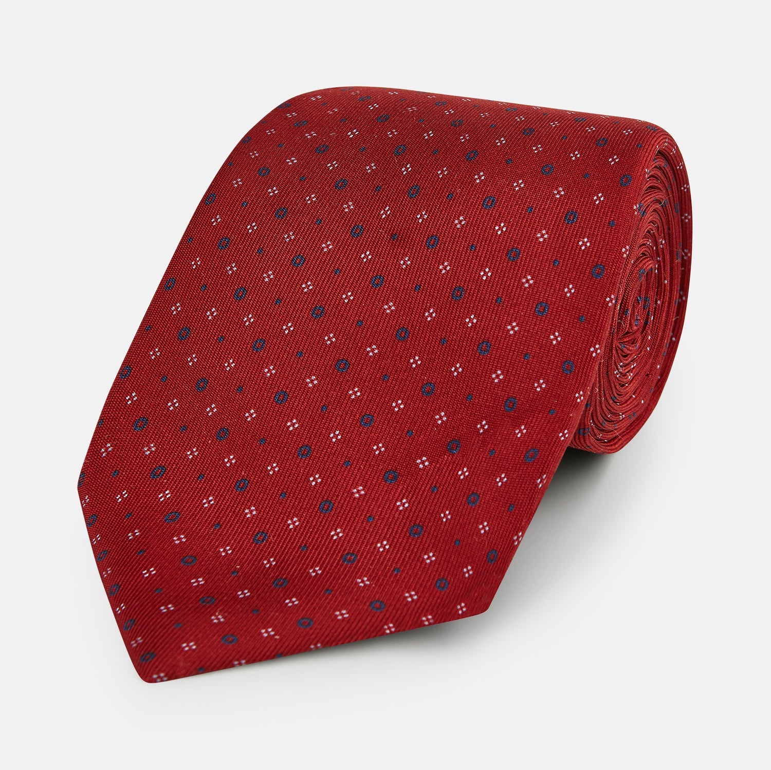 Red Geometric Pin Dot Printed Silk Tie