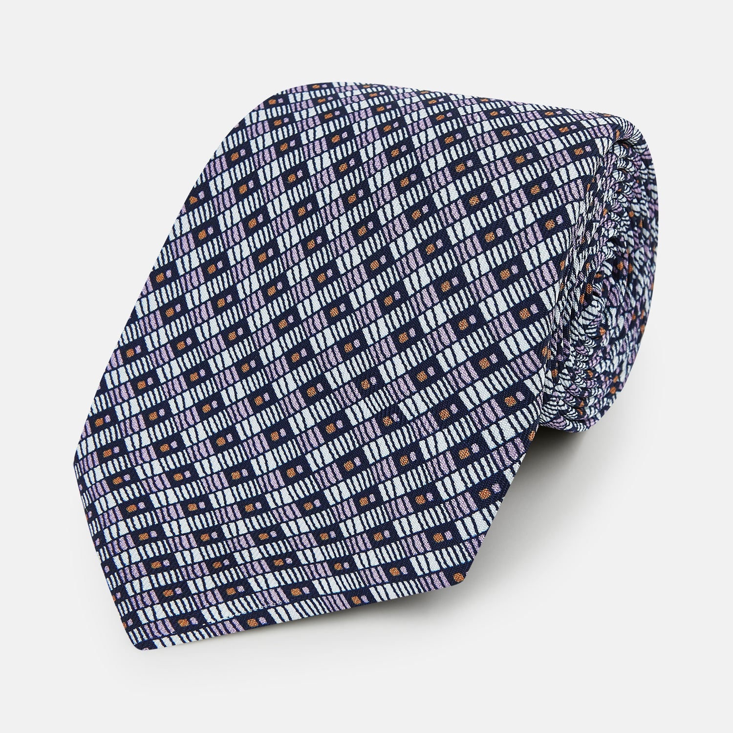 Lilac Hatched Rectangle Neats Silk Tie