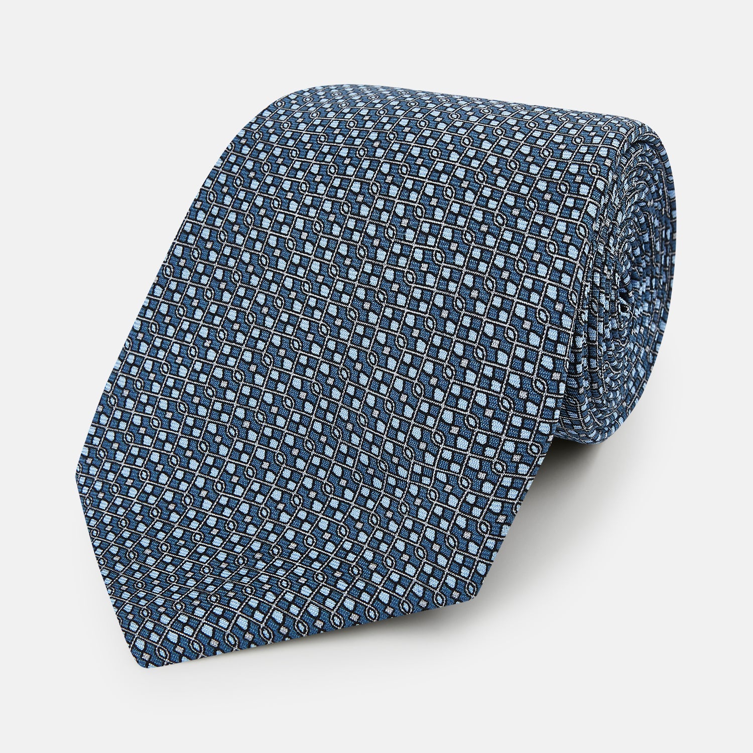 Geometric Lattice Damier Printed Silk Tie
