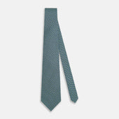 Pale Green Geometric Lattice Damier Printed Silk Tie