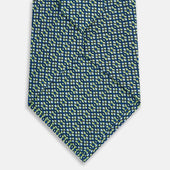 Pale Green Geometric Lattice Damier Printed Silk Tie
