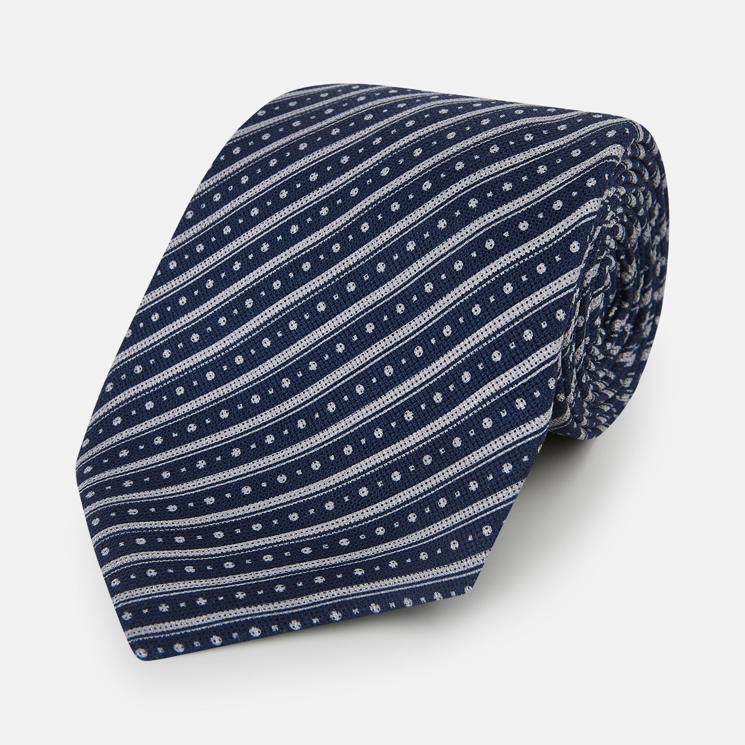 Ash Beaded Ticking Stripe Printed Silk Tie