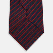 Red Beaded Ticking Stripe Printed Silk Tie