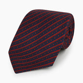 Red Beaded Ticking Stripe Printed Silk Tie