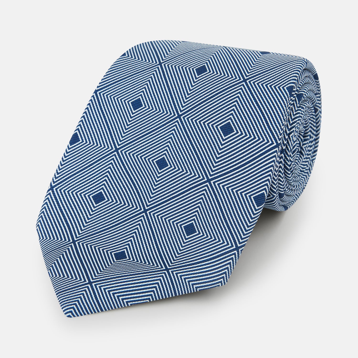 And Navy Concentric Diamond Printed Silk Tie