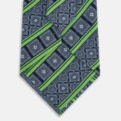 And Green Medallion Bar Printed Silk Tie