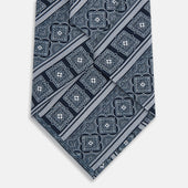 And Grey Medallion Bar Printed Silk Tie