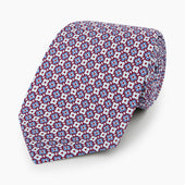 And Avio Blue Abstract Quatrefoil Foulard Printed Silk Tie