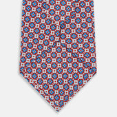 Red And Blue Abstract Quatrefoil Foulard Printed Silk Tie