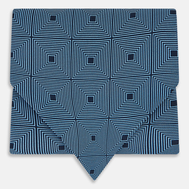 Blue and Navy Concentric Square Printed Silk Cravat