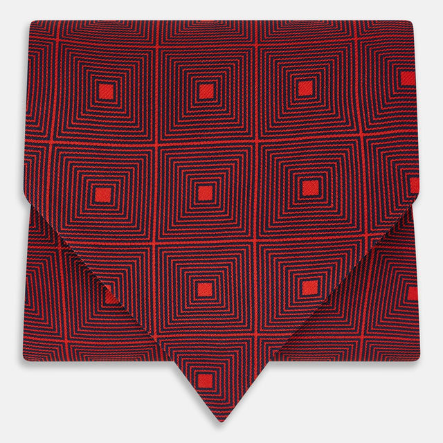 Tulip Red Concentric Diamond Printed Silk Cravat
