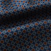 Midnight Blue Contrasting Rosette Medallion Printed Silk Cravat