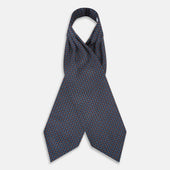 Midnight Blue Contrasting Rosette Medallion Printed Silk Cravat