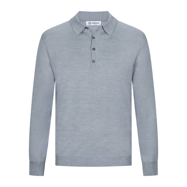Merino Wool / Silk Knitted Polo - Light Grey
