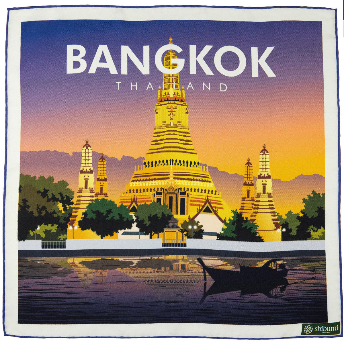 Bangkok Travel Poster Silk Pocket Square 40x40cm