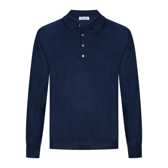 Merino Wool / Silk Knitted Polo - Navy
