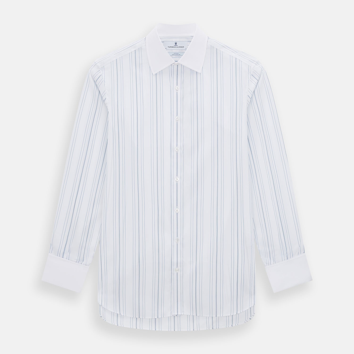 Pale Blue Multi Stripe Shirt with Contrast Collar and Double Cuffs