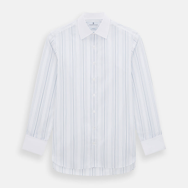 Pale Blue Multi Stripe Shirt with Contrast Collar and Double Cuffs
